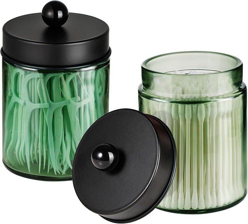 Komashr 3 Pack Apothecary Jar Canisters Bathroom Vanity Organizer - Qtip Holder Storage Organizer Set Countertop Canister with Stainless Steel Lids &Cute Stickers for Qtips,Cotton Swabs,Makeup Sponges,Floss - Image 2